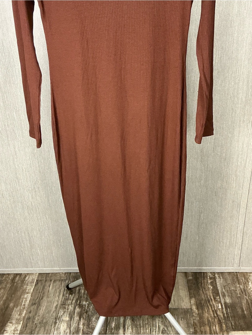 Desigual Long Sleeve Ribbed Maxi  Dress in Dark Brown - Picture 4 of 12
